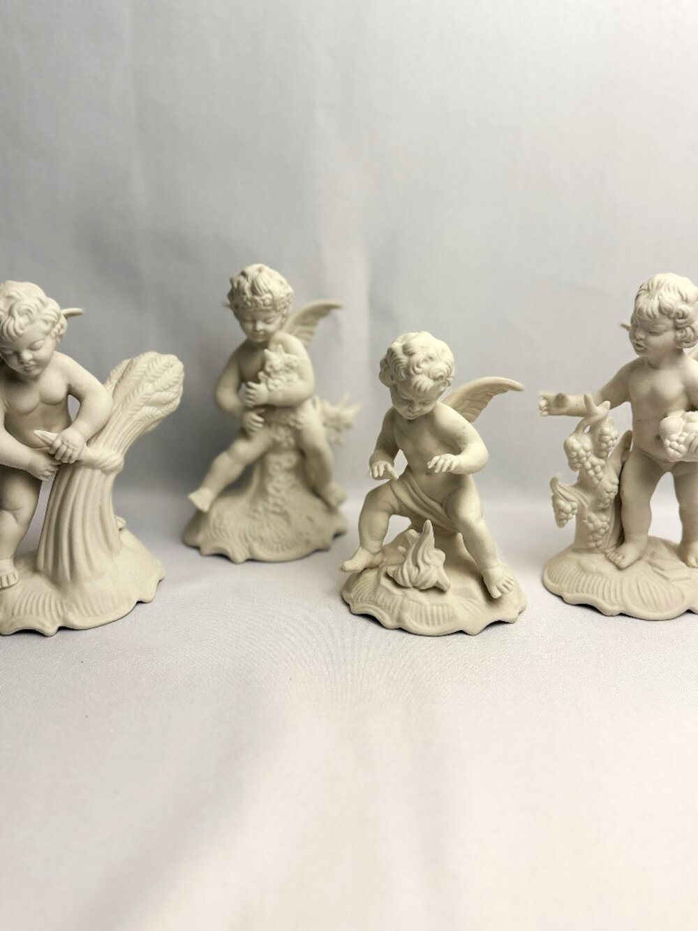 Dresden “D” Original Germany Cherub Figurines 4 Pc Set Vintage Porcelain Angels